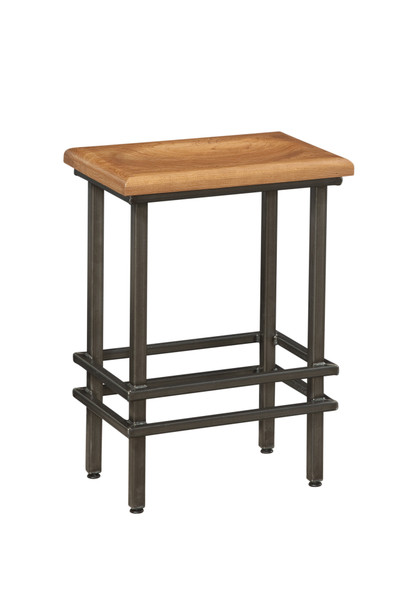 Homeroots 24" Deco Natural Cherry And Black Steel Bar Stool 373944