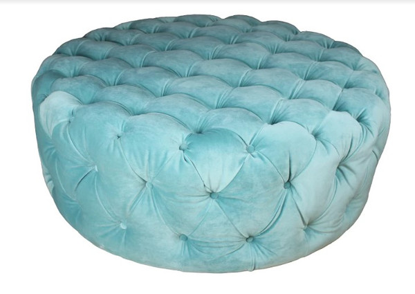 Homeroots 42" X 42" X 16" Mint Polyester Round Tufted Ottoman 374012