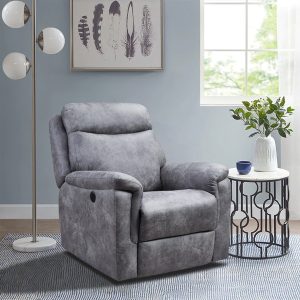 Homeroots 36.2" X 39.37" X 41.7" Grey Air Leather - Power Recliner With Usb Port 374129