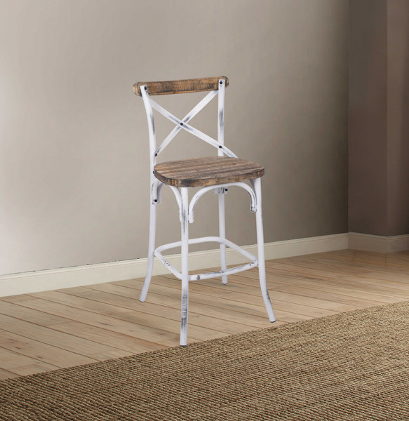 Homeroots 18" X 20" X 43" White Wood Bar Chair (1Pc) 374178