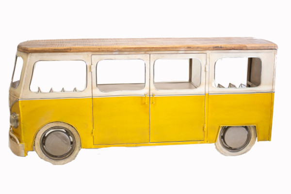 Homeroots 24" X 38" X 38" Yellow And White Peace Bus Wine Bar 374330