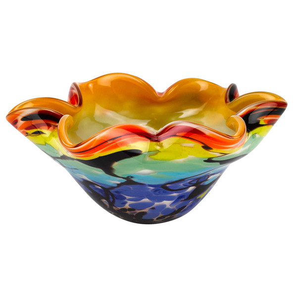Homeroots 8.5" Mouth Blown Art Glass Wavy Inch Centerpiece Or Candy Bowl 375793