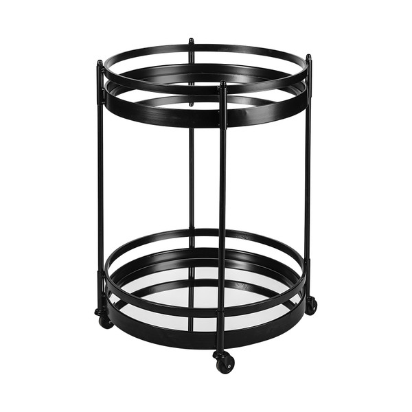 Homeroots 22" Black Metal With Two Mirror Glass Botton Shelves Bar Cart 376014