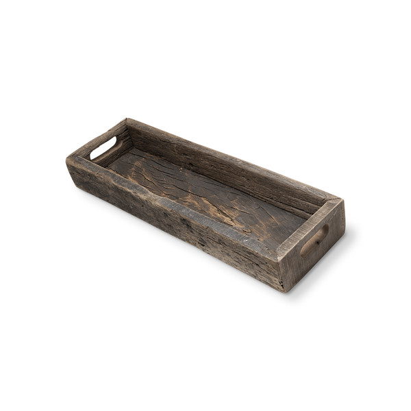 Homeroots Small Natural Brown Reclaimed Wood With Grains And Knots Highlight Tray 376047