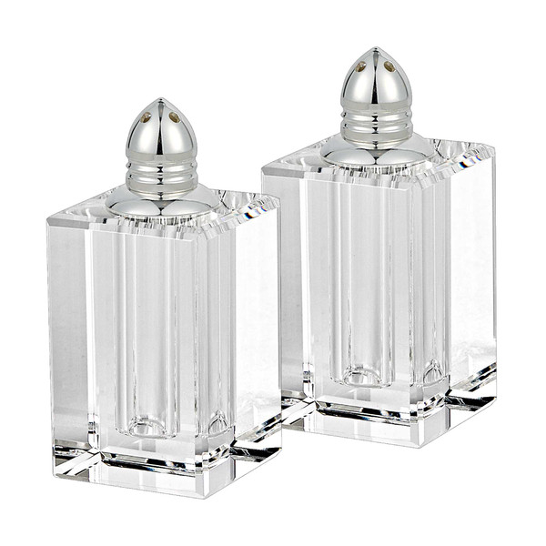 Homeroots Handcrafted Optical Crystal And Silver Large Size Salt & Pepper Shakers 376095