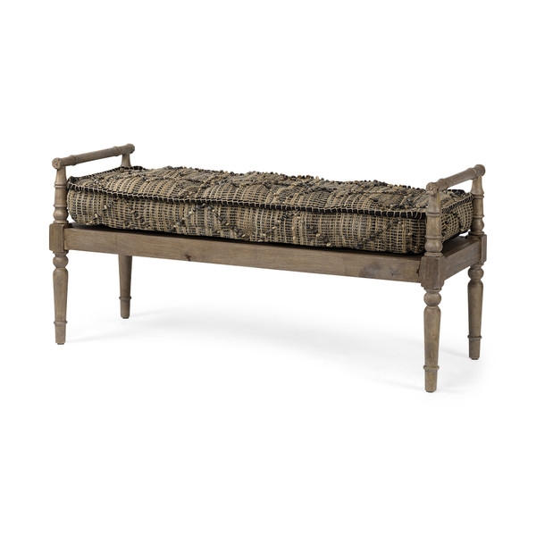 Homeroots Rectangular Indian Mango Wood/Light Brown And Grey W/ Jute Patterned Top Accent Bench 376192