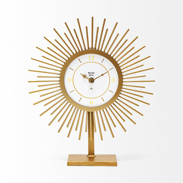 Homeroots Sunburst Shape Gold Metal Desk / Tabletop Clock 376199