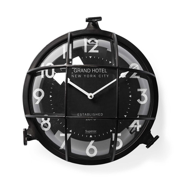 Homeroots 15"Round Industrial Stylestyle Wall Clock W/Metal Frame And Dark Blue Finish 376202