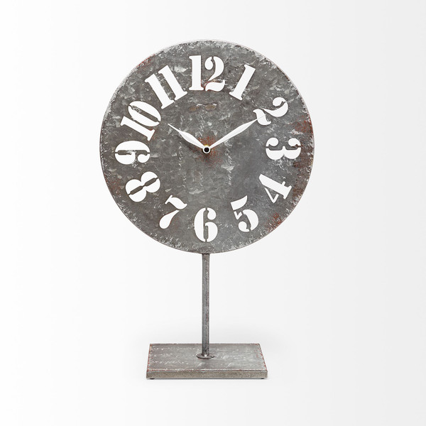 Homeroots Rectangular Gray Table Clock With Cut Out Number And Distress Finish 376206