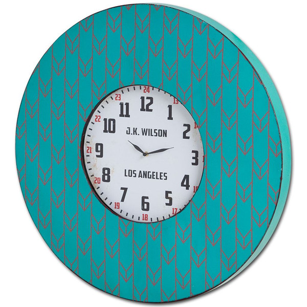 Homeroots 33" Oversize Contemporary Teal And Red Wall Clock W/ Dense Pattern And "Jk Wilson Los Angeles" 376207