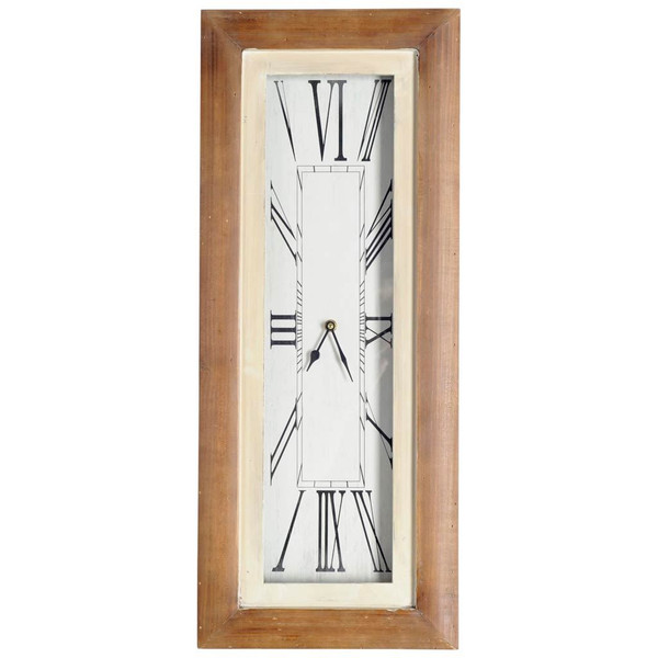 Homeroots Rectangular Brown Industrial Stylewall Clock W/ Paper Face Encased In Glass 376210