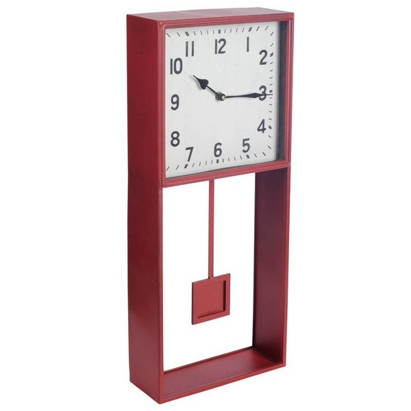 Homeroots Rectangular Red Modern Wall Clock W/ Square Pendulum 376211