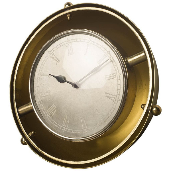 Homeroots 18.5" Round Large Contemporary Antique Brasss Finish Wall Clock 376213