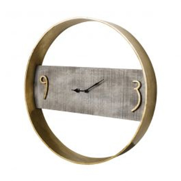 Homeroots 18" Round Large Contemporary Metal And Wood Brass Finish Wall Clock 376215