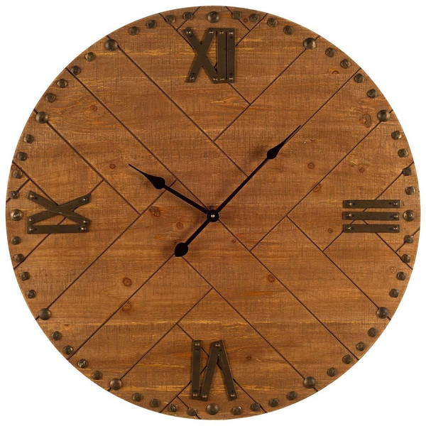 Homeroots 30" Oversize Round Farmhouse Style Wall Clock W/ Herringbone Pattern On The Face 376218