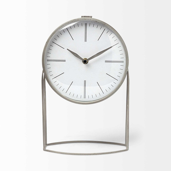 Homeroots Gray Metal Circular Desk / Table Clock Equipped With A Quartz Movement 376226