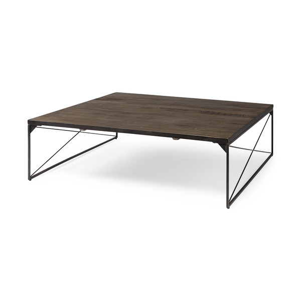 Homeroots Square Wood Top And Black Metal Base Coffee Table 376294