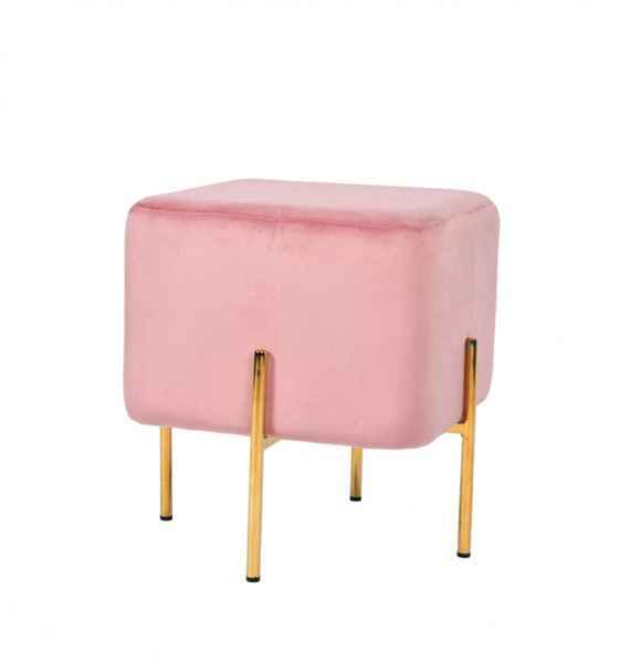 Homeroots Square Modern Pink Velvet Ottoman W Gold Metal Legs 376316