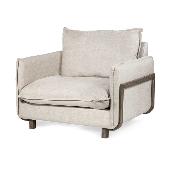 Homeroots Cream Upholstered Fabric Seating Wide Accent Chair W/ Wooden Frame And Legs 376353