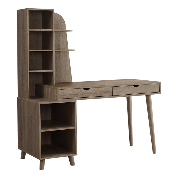 Homeroots 55" Dark Taupe Computer Desk With Bookcase 376538