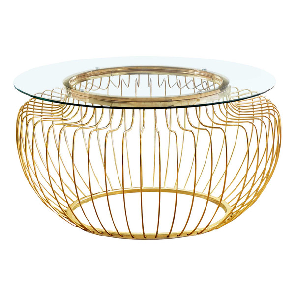 Homeroots Round Gold Metalwith Tempered Glass Coffee Table 376554