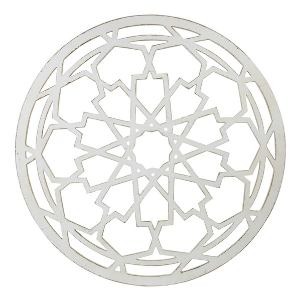 Homeroots Round-Shaped Medallion Wall Decor In White Distressed Finish 376564