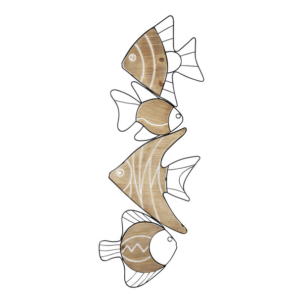 Homeroots Fish Wall Art Decor With Matte Black Metal Outlines 376584