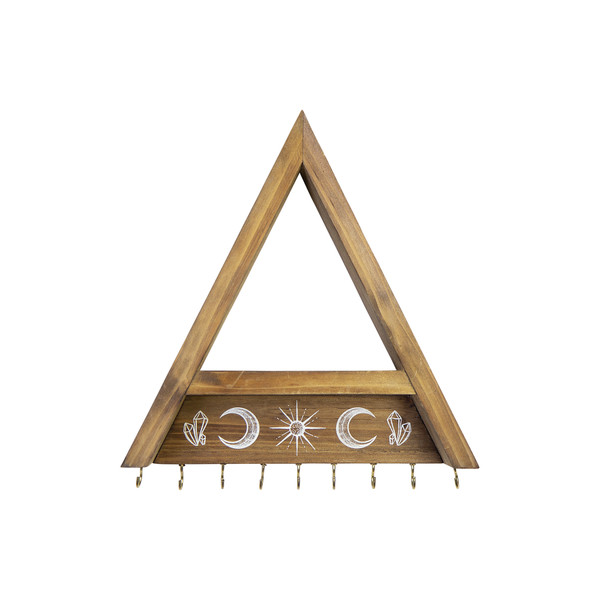 Homeroots Triangle Natural Wooden Shelf With Hooks 376635