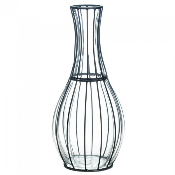 16-Inch Glass Bottleneck Vase With Metal Framework 10018243