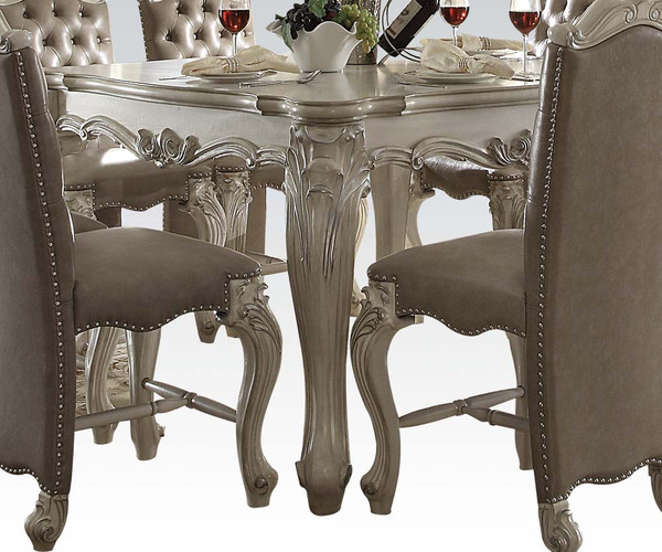 Homeroots Bone White Wooden Top With Decorative Base With Oversized Scrolled Feet Counter Height Table 376938