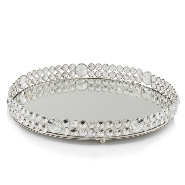 Homeroots 12" Round Faux Crystal Border Tray 379764