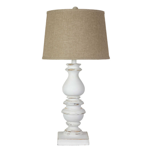 Homeroots Distressed Look White Traditional Bishop Shape Table Lamp 379780
