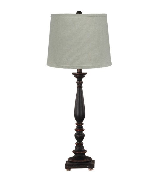 Homeroots Distressed Black Traditional Table Lamp With Natural Shade 379786