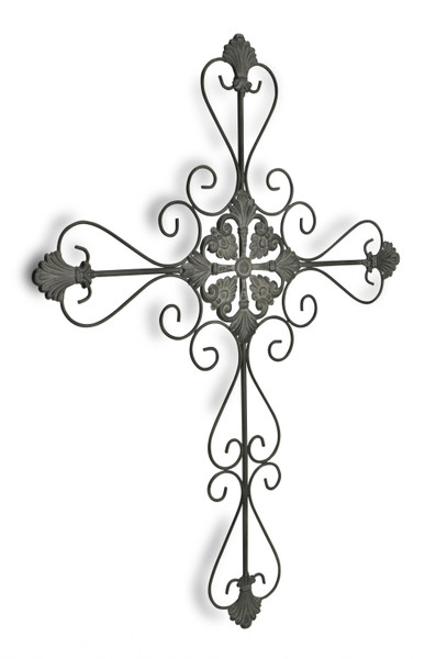 Homeroots Large Gray Metal Scroll Design Gray Hanging Cross Wall Decor 379858