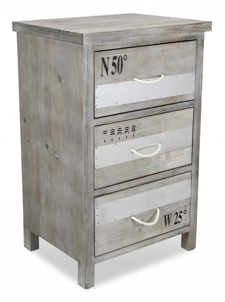 Homeroots 27" Gray Wooden Cabinet With 3 Drawers And Rope Handle 379875