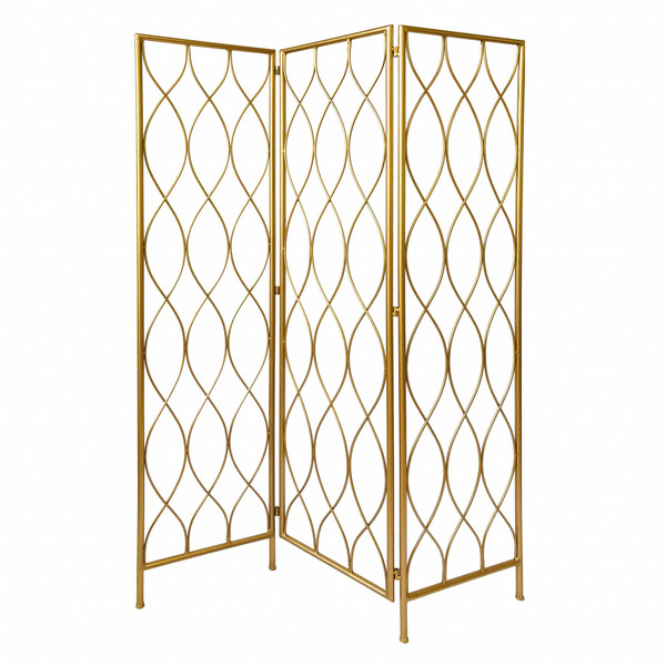 Homeroots 3 Panel Gold Room Divider With Golden Age Charm 379901