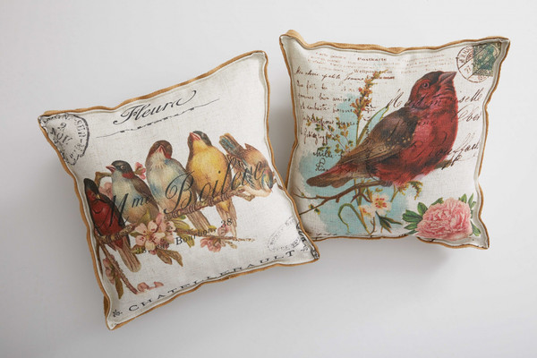Homeroots Cream Red Birds On A Limb Decorative Pillow 379930