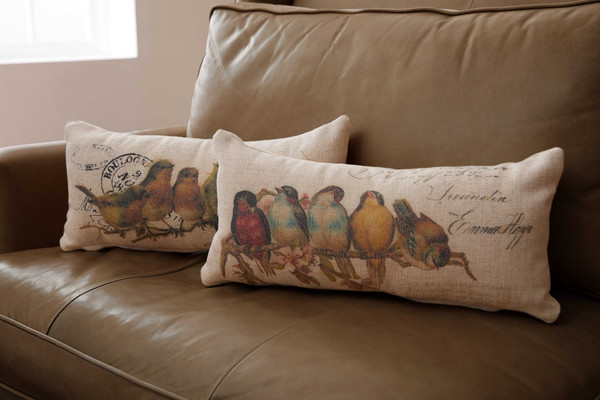 Homeroots Oatmeal Birds On Limbs Decorative Pillow 379994