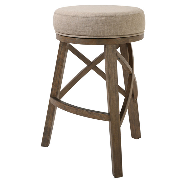 Homeroots Bar Height Round Swivel Stool With Cream Fabric 380069