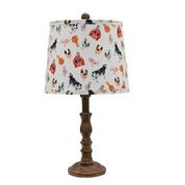 Homeroots Brown Traditional Table Lamp With Farm Animal Printed Shade 380106