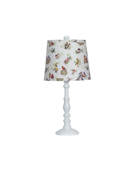 Homeroots White Traditional Table Lamp With Birds Printed Shade 380114