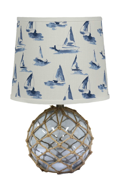 Homeroots Glass And Net Finish Table Lamp With Sailboats Shade 380129