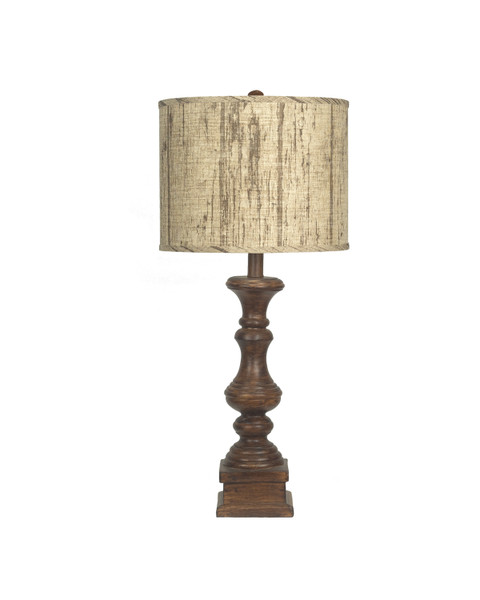 Homeroots Brown Traditional Table Lamp With Wood Plank Printed Shade 380168