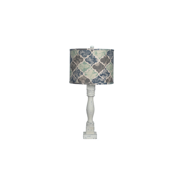 Homeroots Distressed White Table Lamp With Moroccan Tile Design Shade 380170