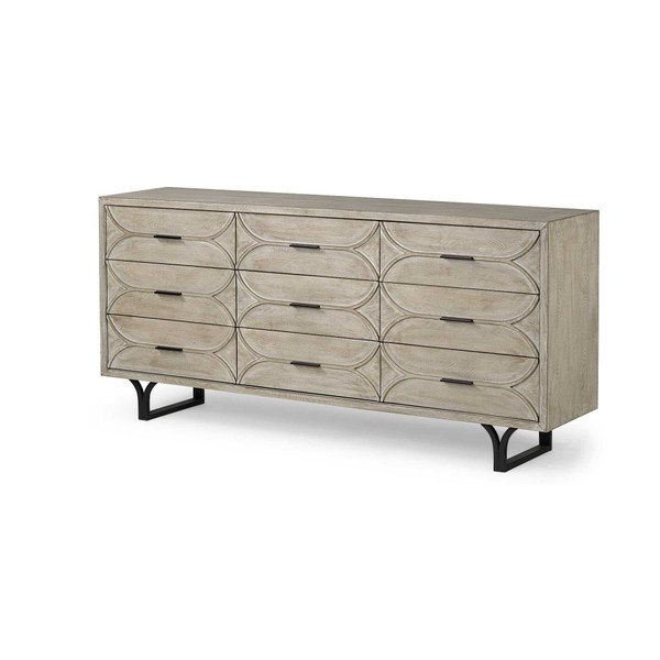 Homeroots Light Brown And White Solid Mango Wood Finish Sideboard With 9 Drawers 380211
