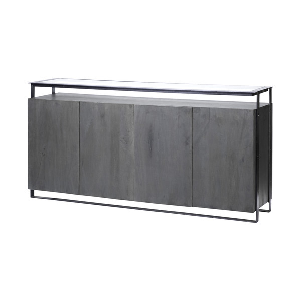 Homeroots Glass Top Gray 4 Solid Wood Cabinets Metal Frame Sideboard 380251