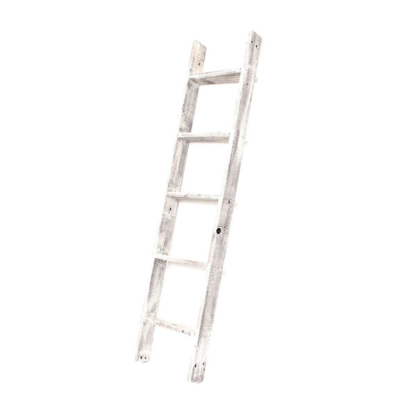 Homeroots 4 Step Rustic White Wood Ladder Shelf 380339