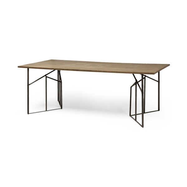 Homeroots Corrigan 84X40 Rectangular Brown Solid Wood Top Black Metal Base Dining Table 380469