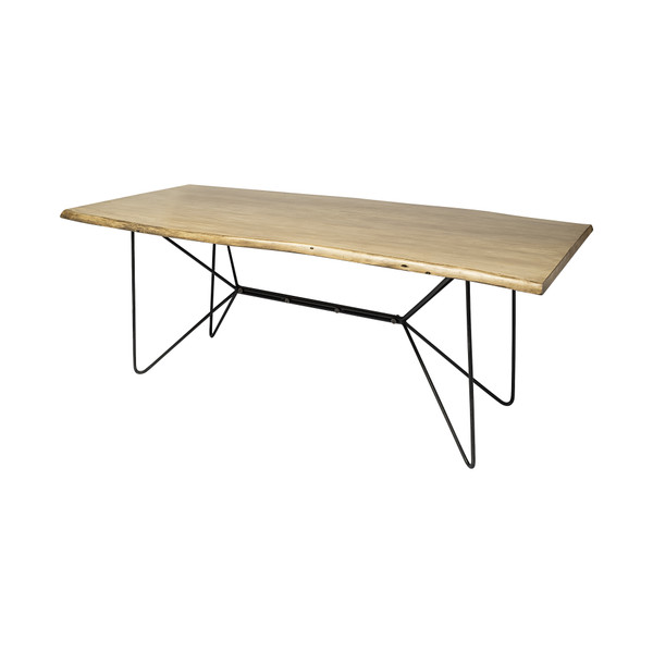 Homeroots 84X40 Rectangular Blonde Live Edge Sold Wood Top With Black Metal Base Dining Table 380476