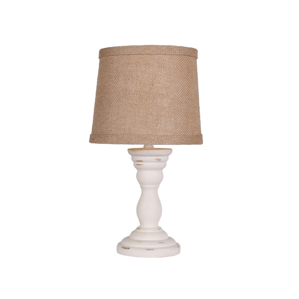 Homeroots Distressed White Accent Lamp With Tan Shade 380531